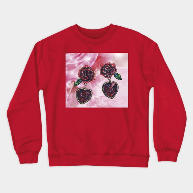 Earrings with Roses Crewneck Sweatshirt by Mila-Ola_Art